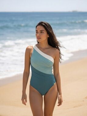 Summersalt Sidestroke One-Pice Swimsuit Sky & Blue Mountain & White Sand Sz 12